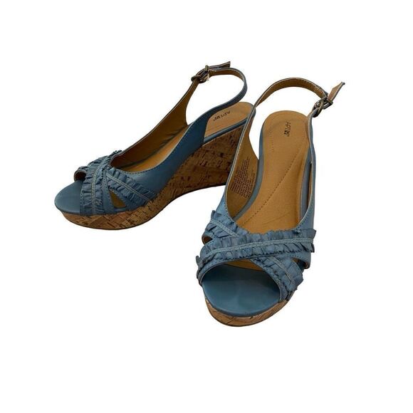 Blue Apt 9 Open Toe Wedges High Heels Beach Coastal Vacation Party - Picture 1 of 11